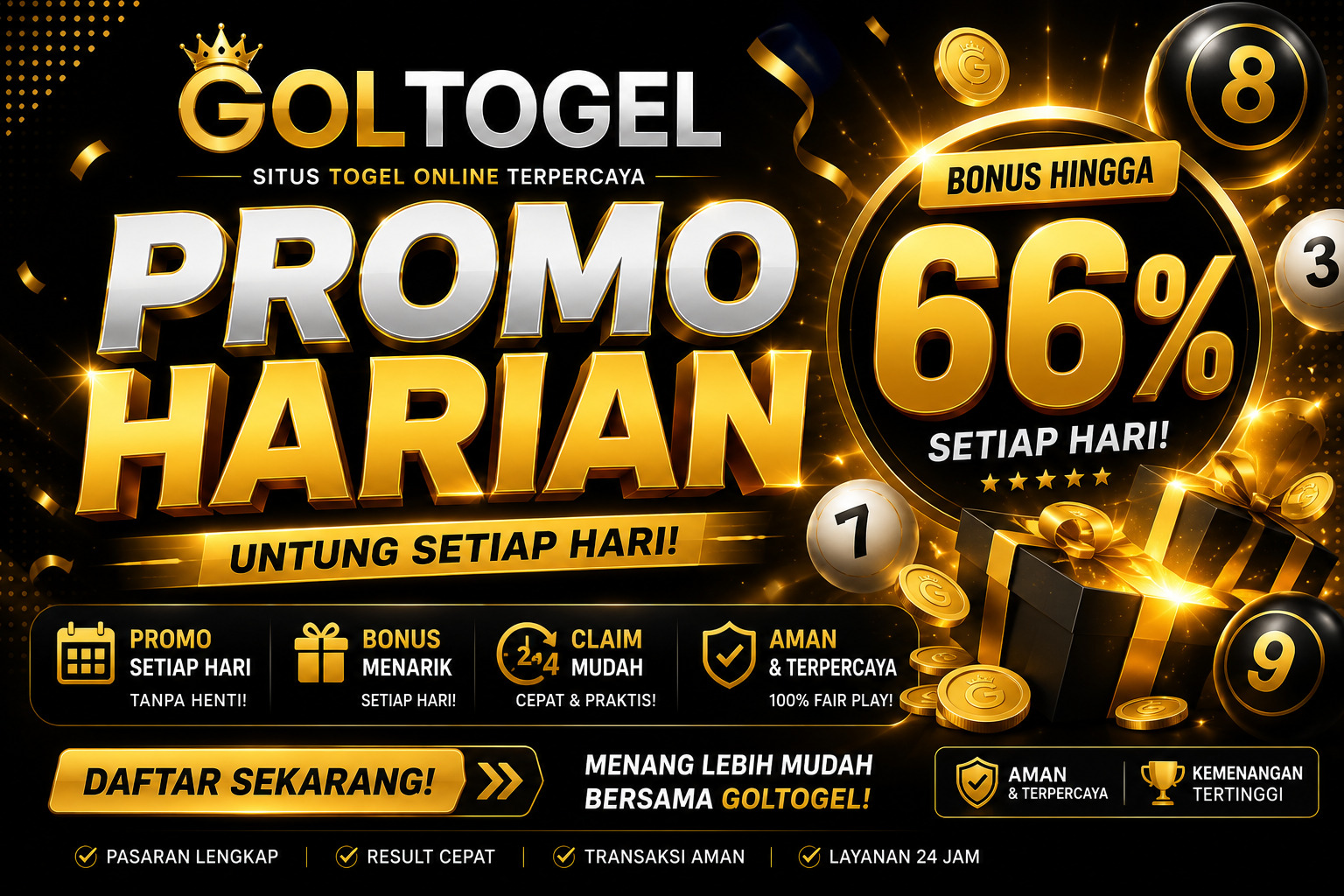 Banner promo harian Goltogel dengan penawaran bonus dan hadiah setiap hari